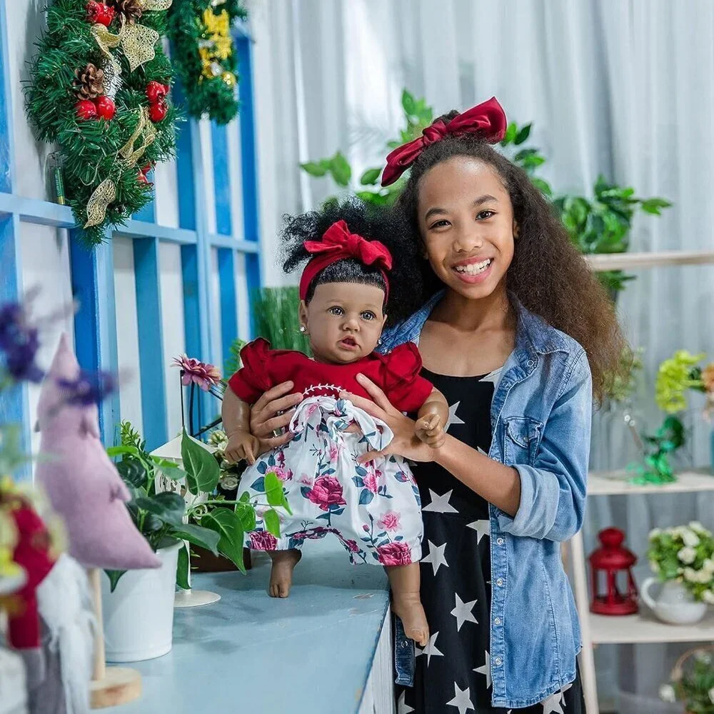 🆕22.8 Inch Reborn Doll with Soft Cloth Body African American Aliyah Girl Doll